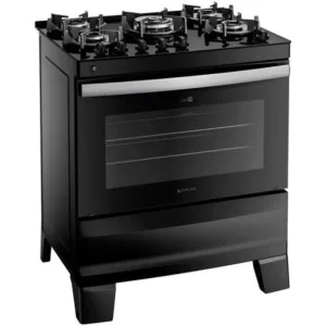 Fogão 5 Bocas Atlas Preto Mesa de Vidro Glass Agile UP